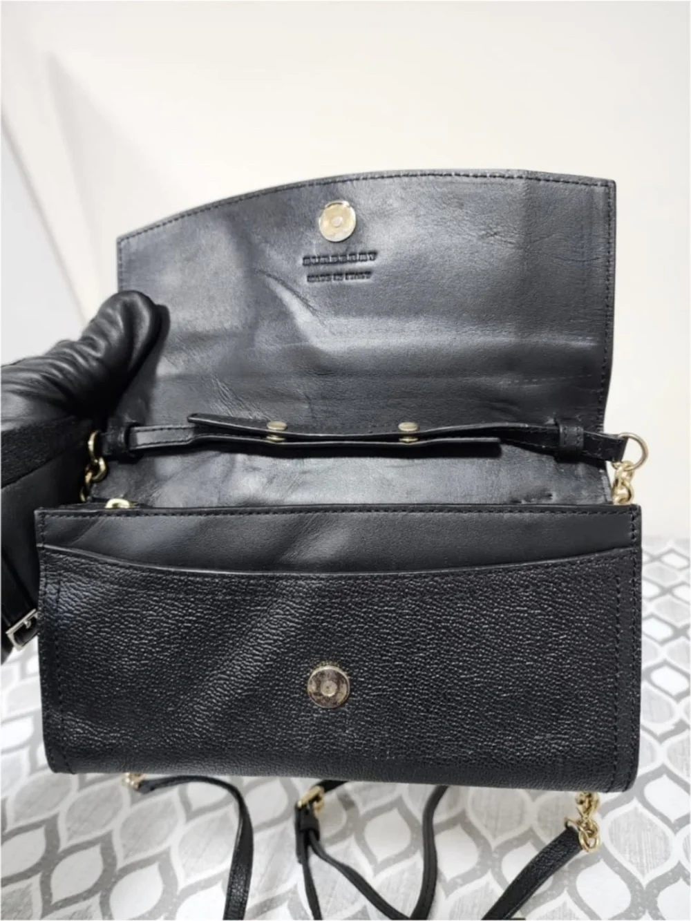 Authentic Burberry Black Soft Grain Leather Henley Wallet on Chain Bag